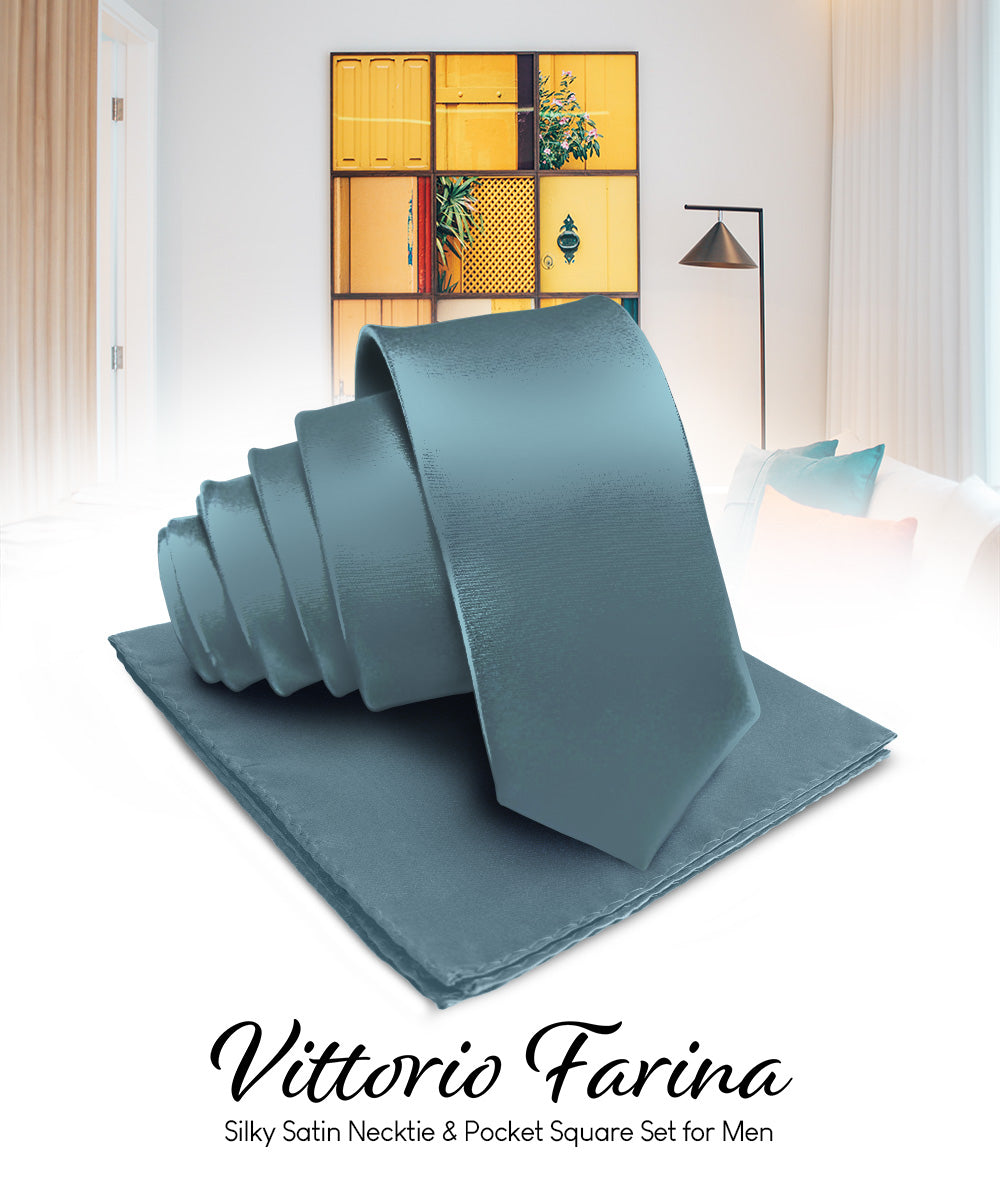 विटोरियो फ़रीना सॉलिड साटन नेकटाई और पॉकेट स्क्वायर