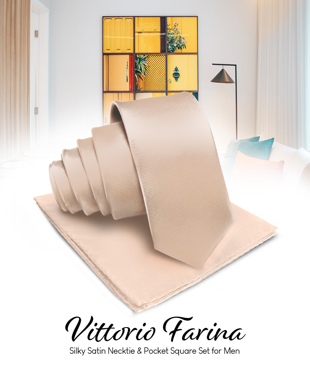 विटोरियो फ़रीना सॉलिड साटन नेकटाई और पॉकेट स्क्वायर
