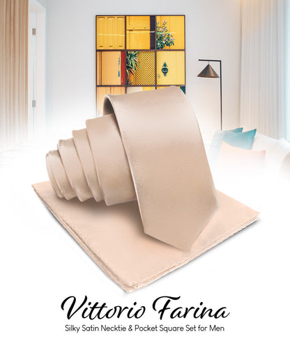 विटोरियो फ़रीना सॉलिड साटन नेकटाई और पॉकेट स्क्वायर