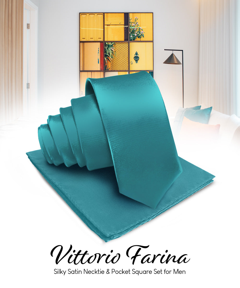 विटोरियो फ़रीना सॉलिड साटन नेकटाई और पॉकेट स्क्वायर