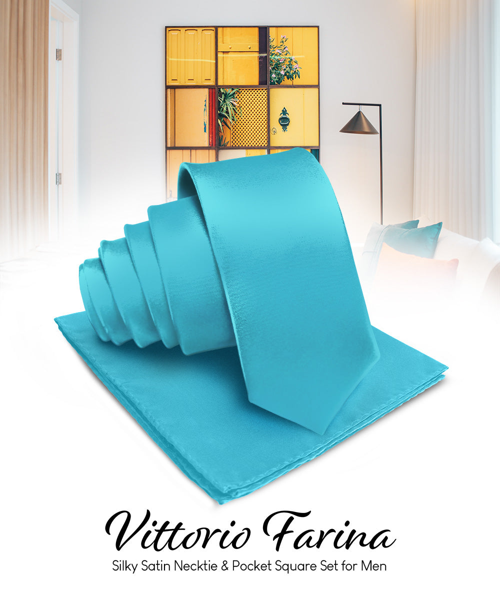विटोरियो फ़रीना सॉलिड साटन नेकटाई और पॉकेट स्क्वायर