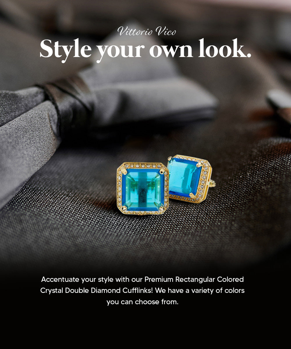 BLING Colorstone Cufflinks with Square Crystal in a Box by Vittorio Vico (CL70XX)