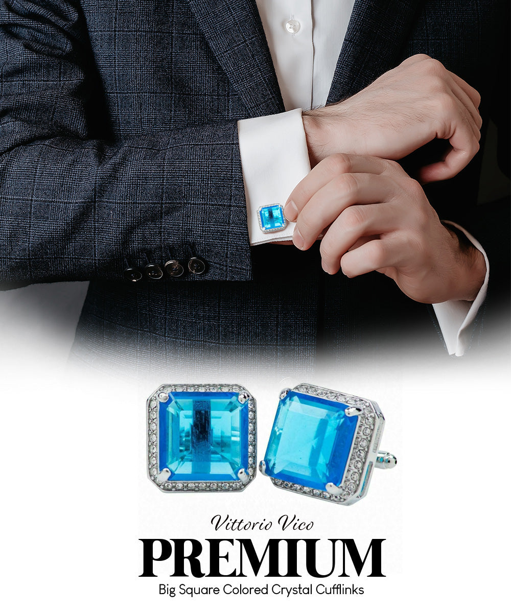 BLING Colorstone Cufflinks with Square Crystal in a Box by Vittorio Vico (CL70XX)