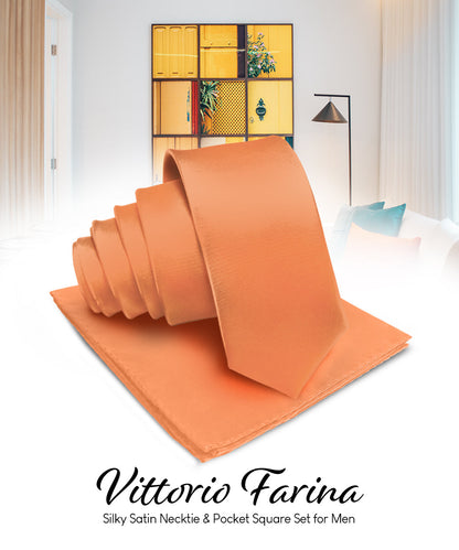 विटोरियो फ़रीना सॉलिड साटन नेकटाई और पॉकेट स्क्वायर
