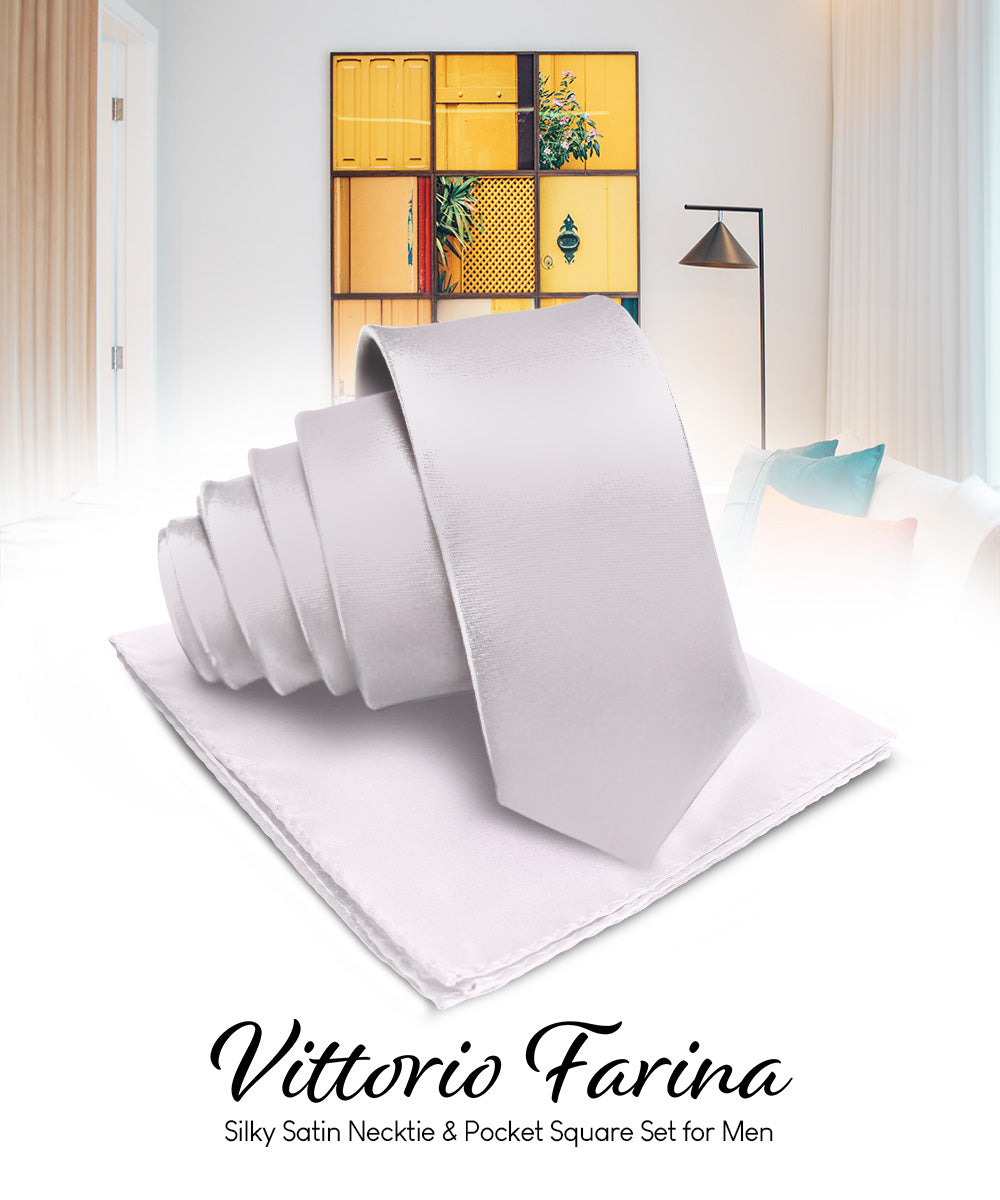 विटोरियो फ़रीना सॉलिड साटन नेकटाई और पॉकेट स्क्वायर