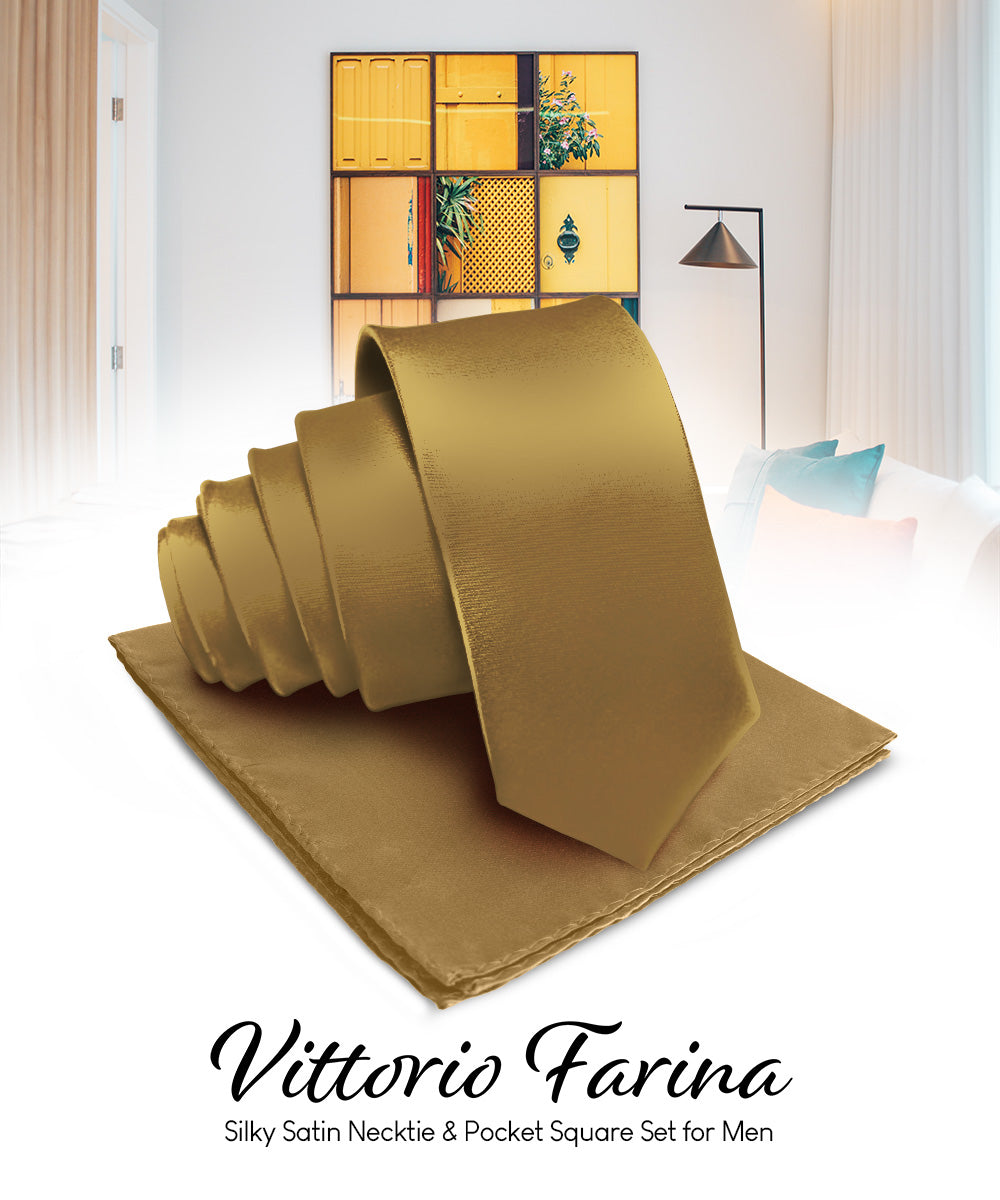 विटोरियो फ़रीना सॉलिड साटन नेकटाई और पॉकेट स्क्वायर