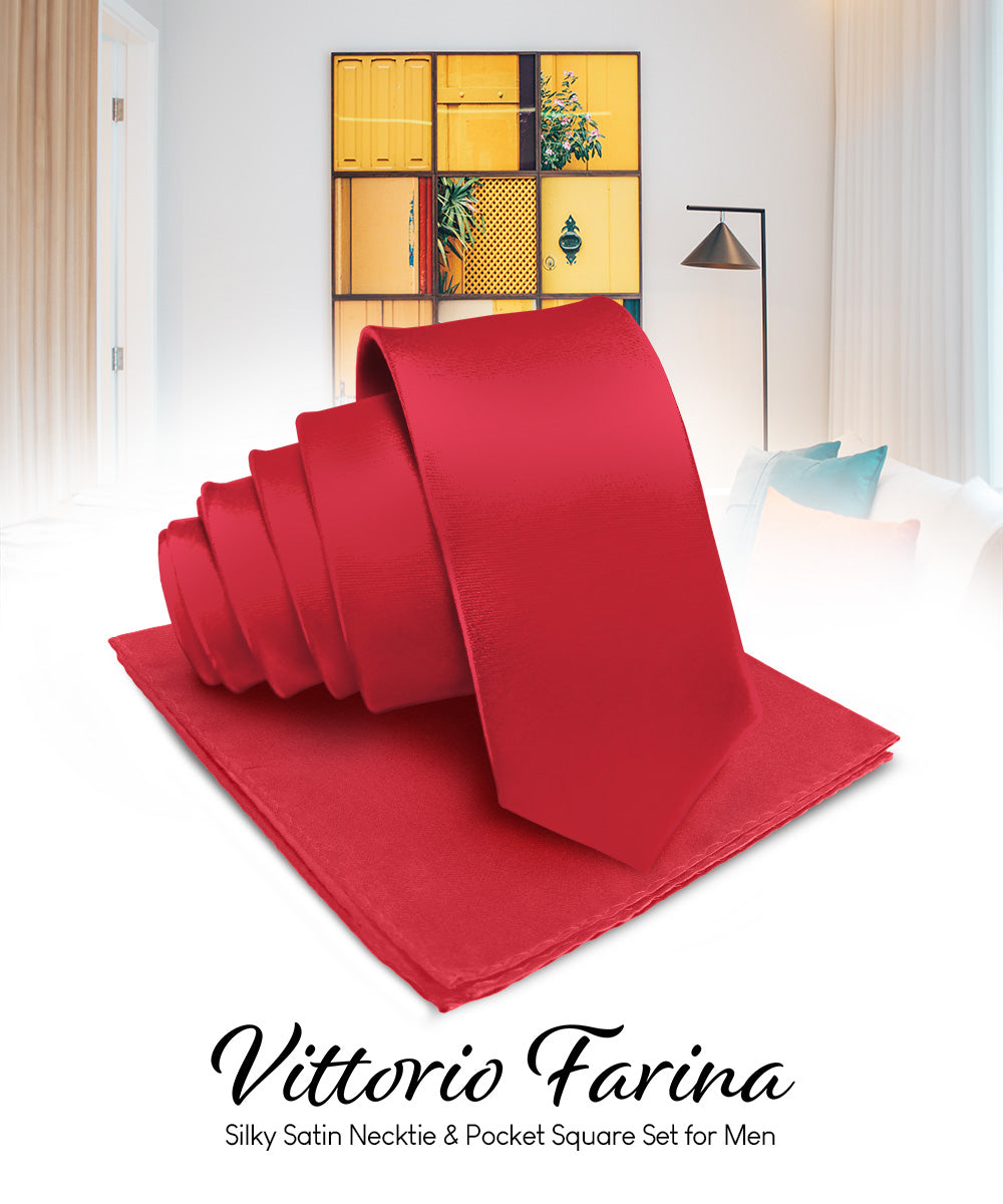 विटोरियो फ़रीना सॉलिड साटन नेकटाई और पॉकेट स्क्वायर