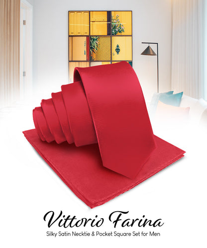 विटोरियो फ़रीना सॉलिड साटन नेकटाई और पॉकेट स्क्वायर