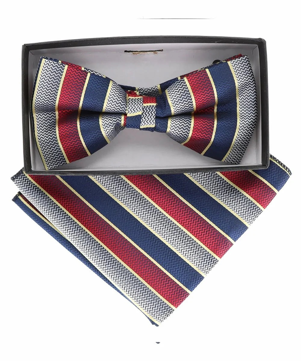 Vittorio Farina Men's Geometric Design Satin Bow Tie & Pocket Square in Gift Box - BH - D - 21176 - Classy Cufflinks