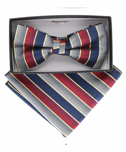 Vittorio Farina Men's Geometric Design Satin Bow Tie & Pocket Square in Gift Box - BH - D - 21176 - Classy Cufflinks