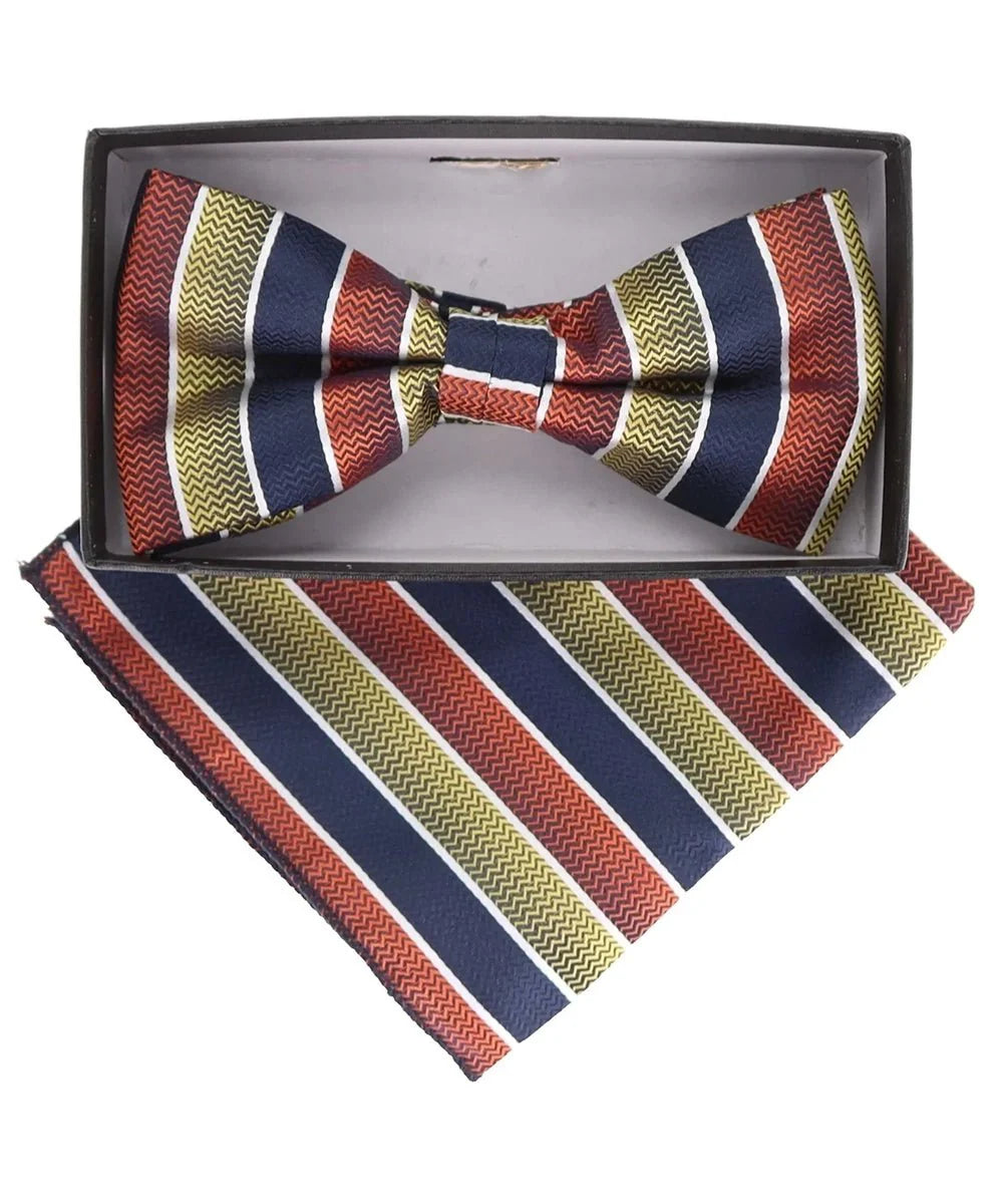 Vittorio Farina Men's Geometric Design Satin Bow Tie & Pocket Square in Gift Box - BH - D - 21177 - Classy Cufflinks