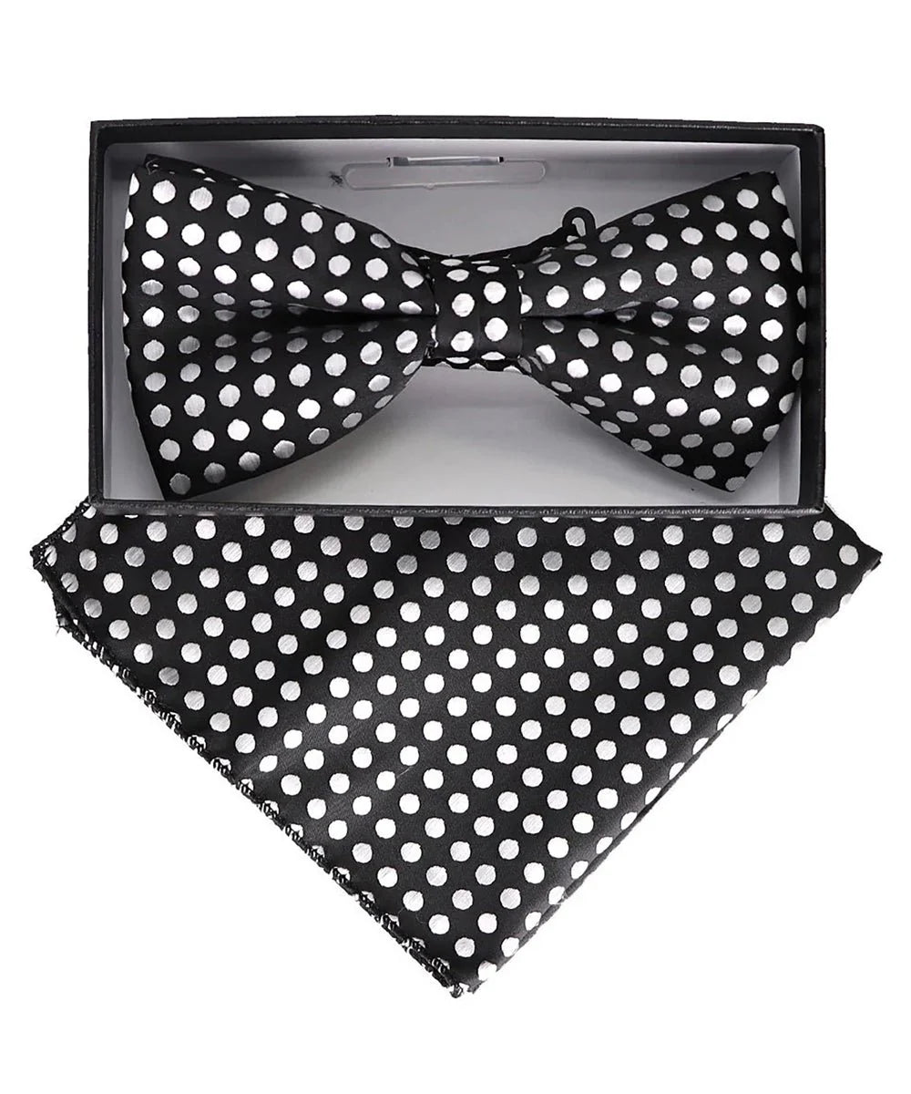 Vittorio Farina Men's Geometric Design Satin Bow Tie & Pocket Square in Gift Box - BH - D - 23069 - Classy Cufflinks
