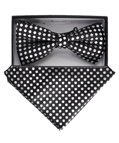 Vittorio Farina Men's Geometric Design Satin Bow Tie & Pocket Square in Gift Box - BH - D - 23069 - Classy Cufflinks