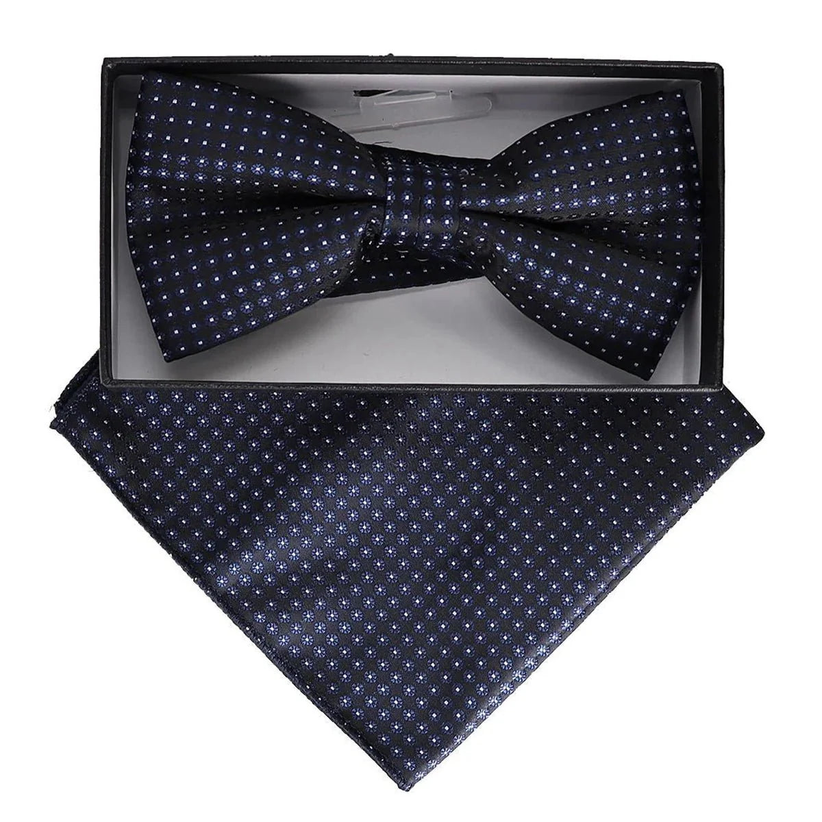 Vittorio Farina Men's Geometric Design Satin Bow Tie & Pocket Square in Gift Box - BH - D - 23074 - Classy Cufflinks