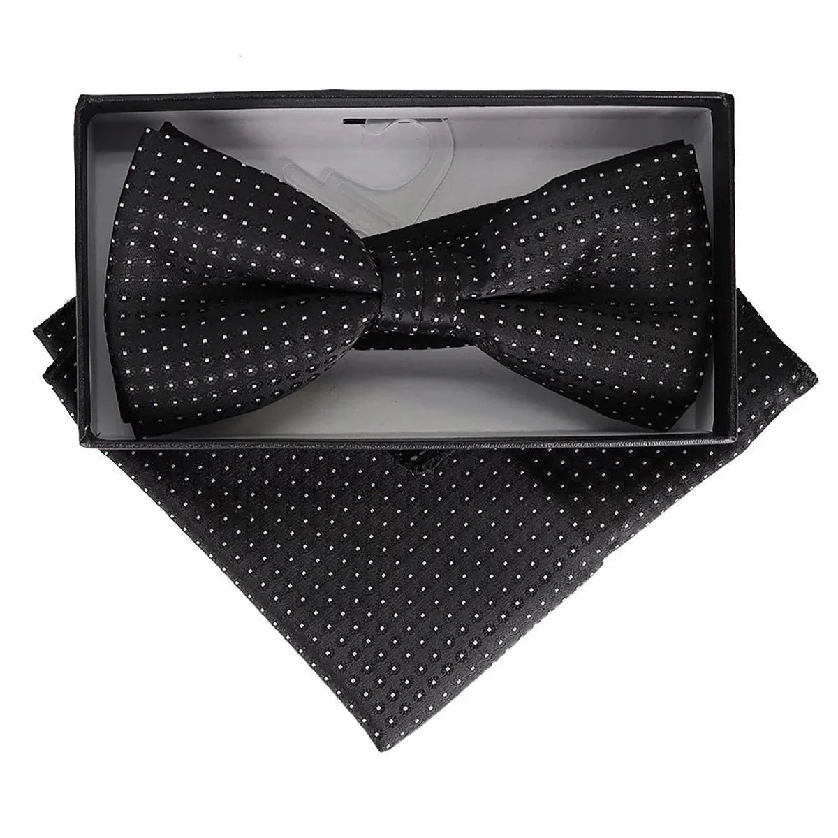 Vittorio Farina Men's Geometric Design Satin Bow Tie & Pocket Square in Gift Box - BH - D - 23075 - Classy Cufflinks