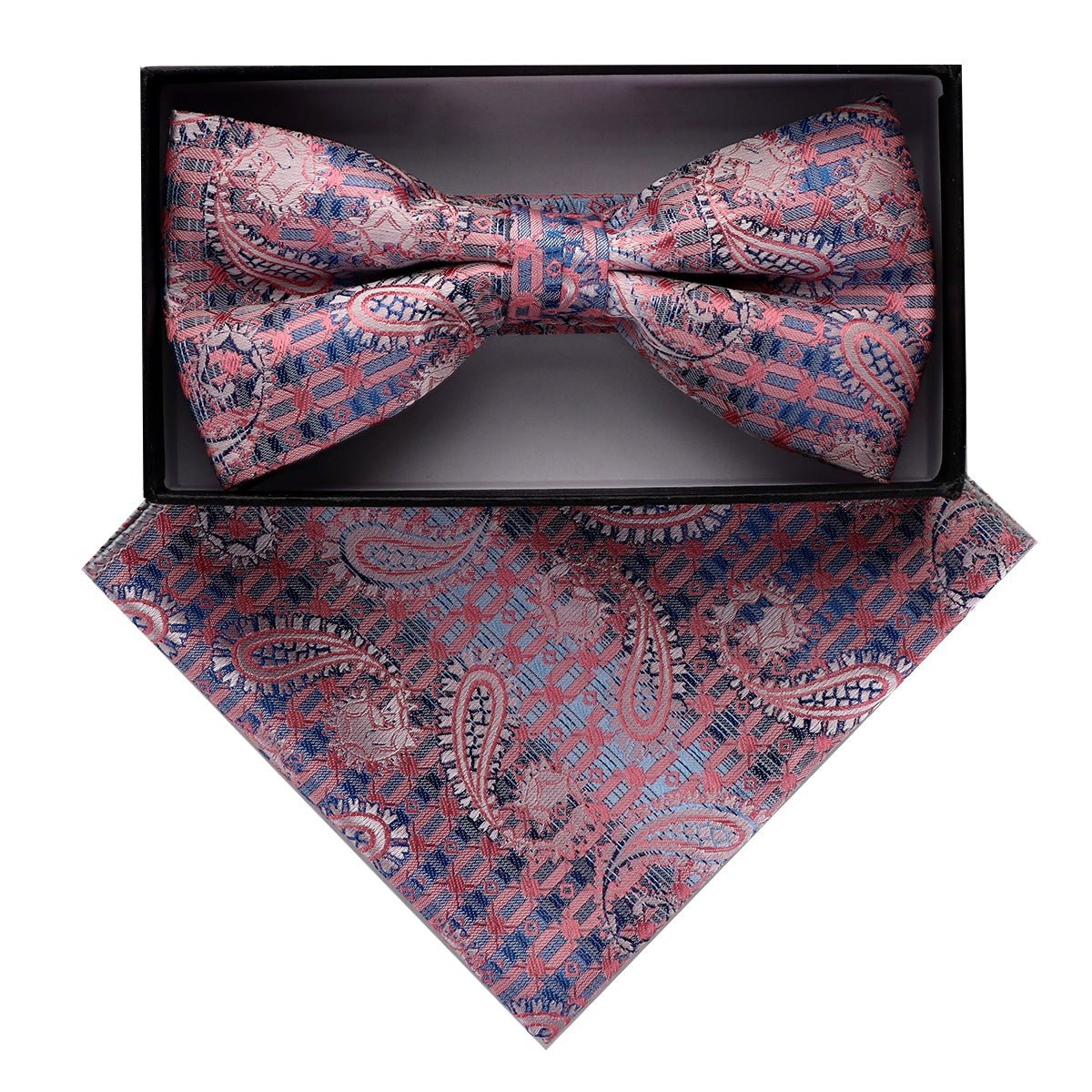 Vittorio Farina Men's Paisley Design Satin Bow Tie & Pocket Square in Gift Box - BH - D_23077 - Classy Cufflinks