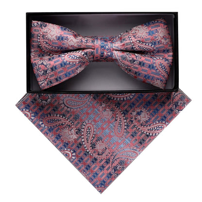 Vittorio Farina Men's Paisley Design Satin Bow Tie & Pocket Square in Gift Box - BH - D_23077 - Classy Cufflinks
