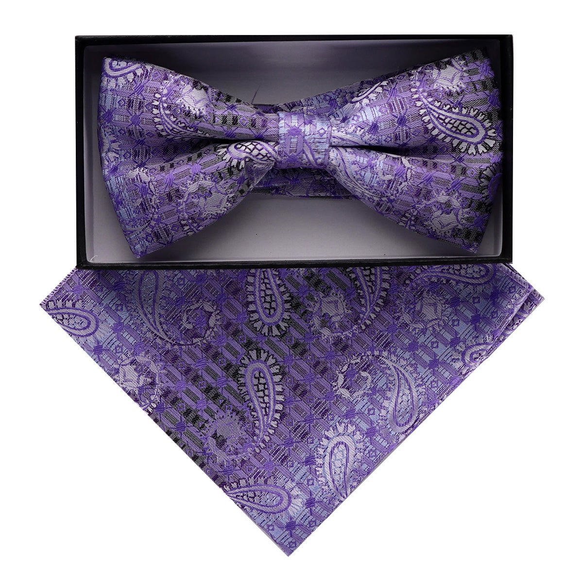 Vittorio Farina Men's Paisley Design Satin Bow Tie & Pocket Square in Gift Box - BH - D_23078 - Classy Cufflinks