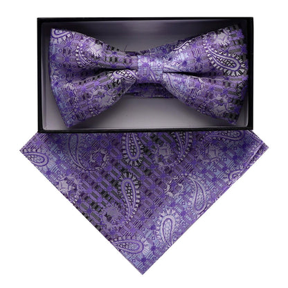 Vittorio Farina Men's Paisley Design Satin Bow Tie & Pocket Square in Gift Box - BH - D_23078 - Classy Cufflinks