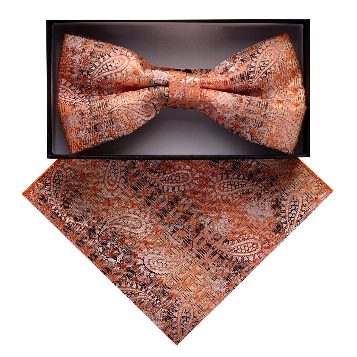 Vittorio Farina Men's Paisley Design Satin Bow Tie & Pocket Square in Gift Box - BH - D_23079 - Classy Cufflinks