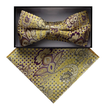 Vittorio Farina Men's Paisley Design Satin Bow Tie & Pocket Square in Gift Box - BH - D_23080 - Classy Cufflinks