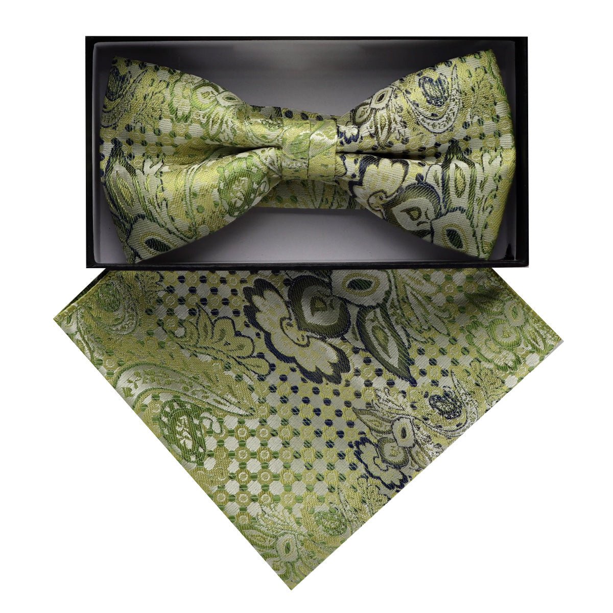 Vittorio Farina Men's Paisley Design Satin Bow Tie & Pocket Square in Gift Box - BH - D_23081 - Classy Cufflinks