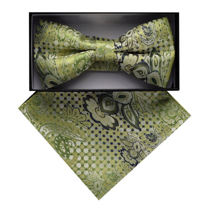 Vittorio Farina Men's Paisley Design Satin Bow Tie & Pocket Square in Gift Box - BH - D_23081 - Classy Cufflinks