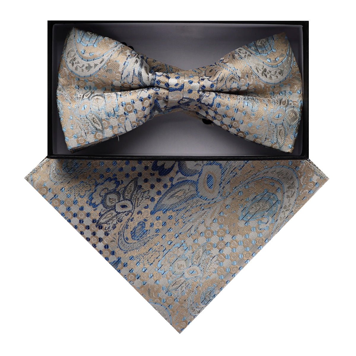 Vittorio Farina Men's Paisley Design Satin Bow Tie & Pocket Square in Gift Box - BH - D_23082 - Classy Cufflinks