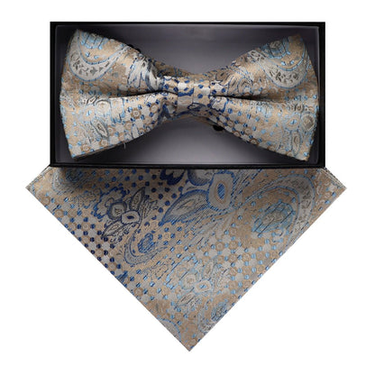 Vittorio Farina Men's Paisley Design Satin Bow Tie & Pocket Square in Gift Box - BH - D_23082 - Classy Cufflinks