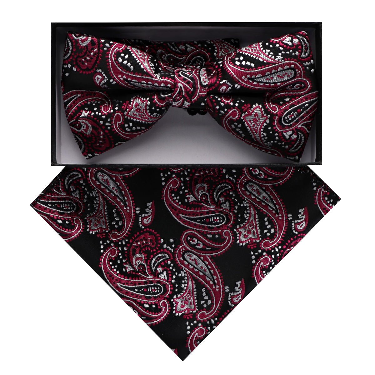 Vittorio Farina Men's Paisley Design Satin Bow Tie & Pocket Square in Gift Box - BH - D_23083 - Classy Cufflinks