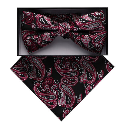 Vittorio Farina Men's Paisley Design Satin Bow Tie & Pocket Square in Gift Box - BH - D_23083 - Classy Cufflinks