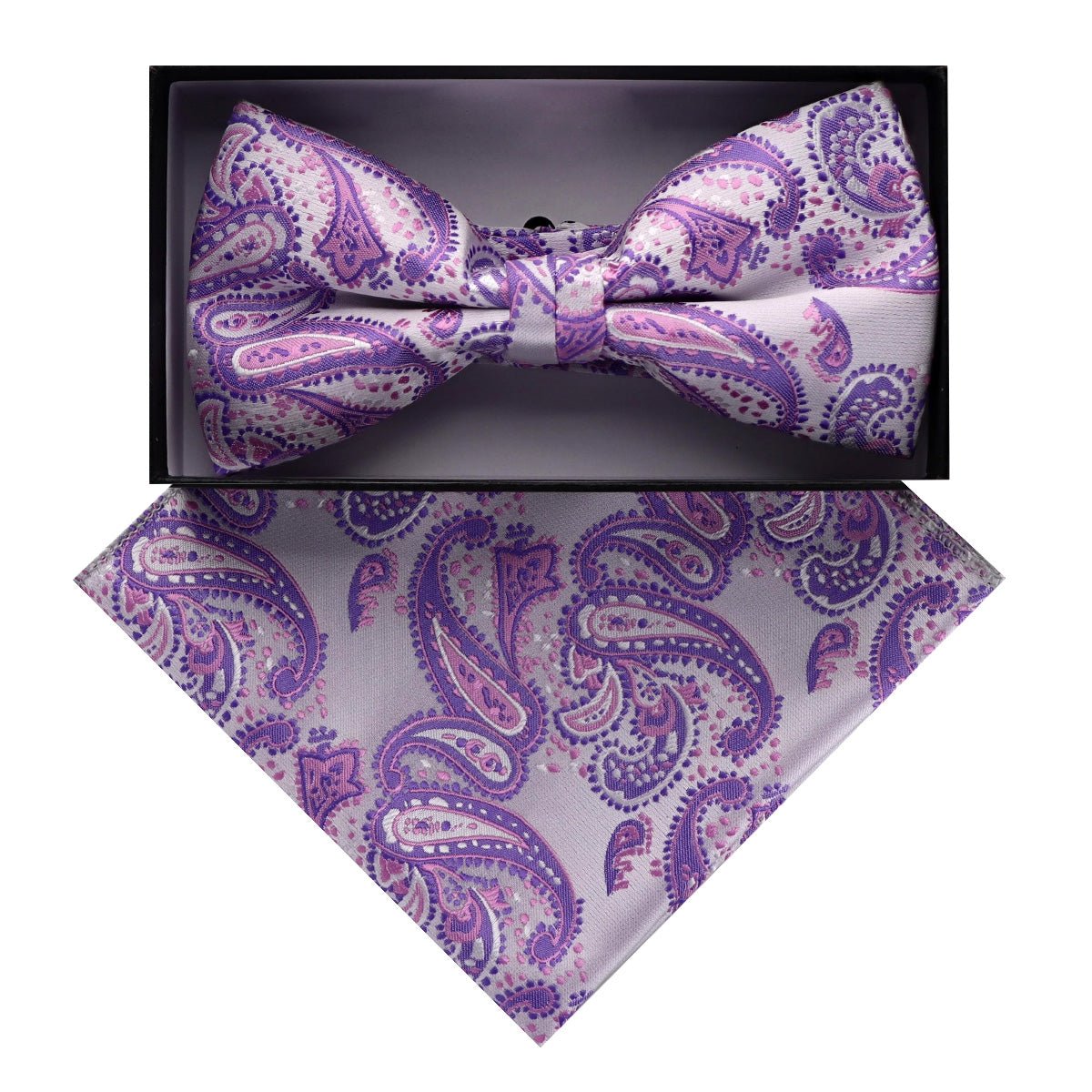 Vittorio Farina Men's Paisley Design Satin Bow Tie & Pocket Square in Gift Box - BH - D_23084 - Classy Cufflinks