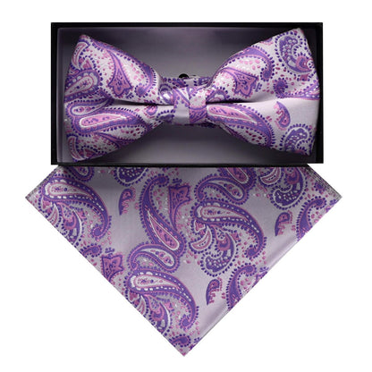 Vittorio Farina Men's Paisley Design Satin Bow Tie & Pocket Square in Gift Box - BH - D_23084 - Classy Cufflinks