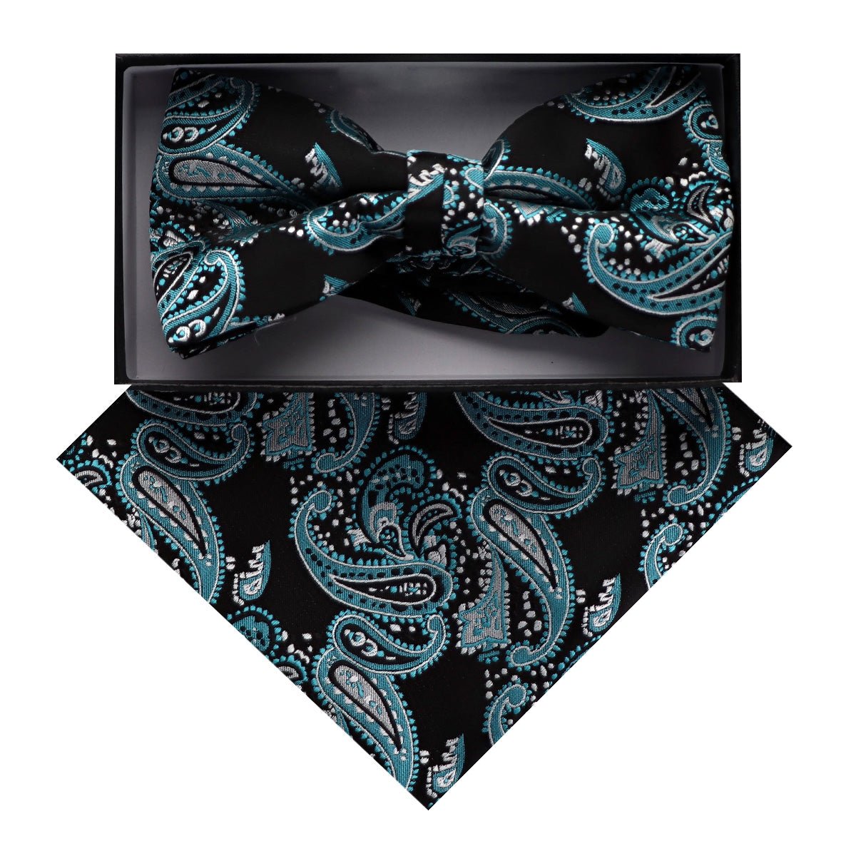 Vittorio Farina Men's Paisley Design Satin Bow Tie & Pocket Square in Gift Box - BH - D_23085 - Classy Cufflinks