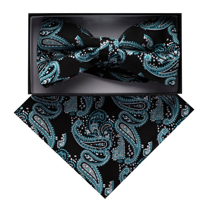 Vittorio Farina Men's Paisley Design Satin Bow Tie & Pocket Square in Gift Box - BH - D_23085 - Classy Cufflinks