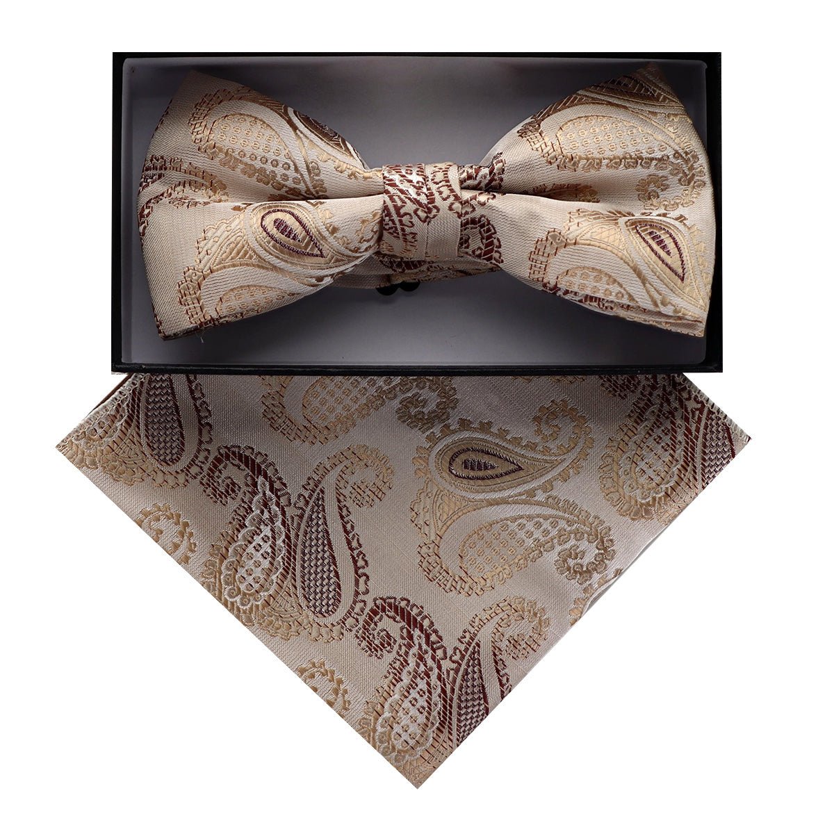 Vittorio Farina Men's Paisley Design Satin Bow Tie & Pocket Square in Gift Box - BH - D_23086 - Classy Cufflinks