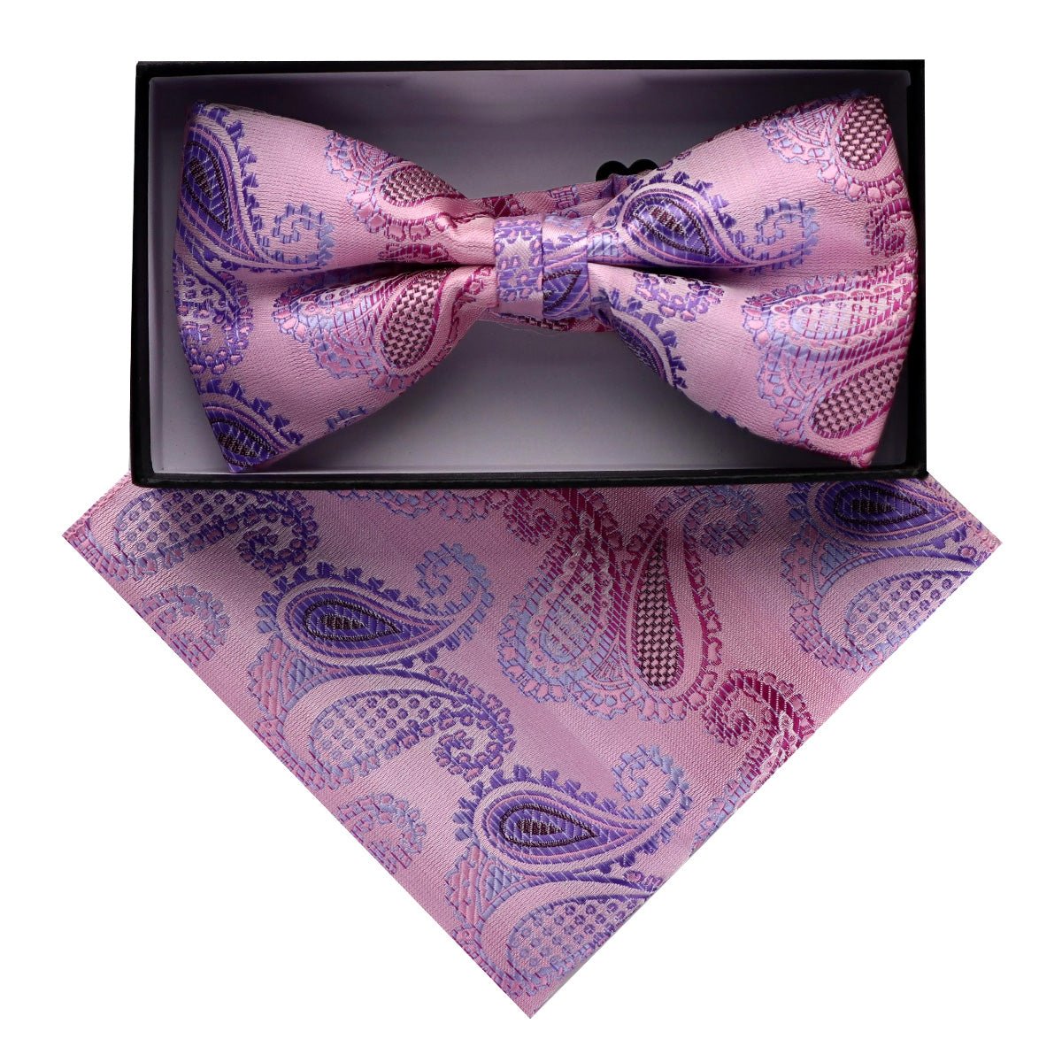 Vittorio Farina Men's Paisley Design Satin Bow Tie & Pocket Square in Gift Box - BH - D_23087 - Classy Cufflinks