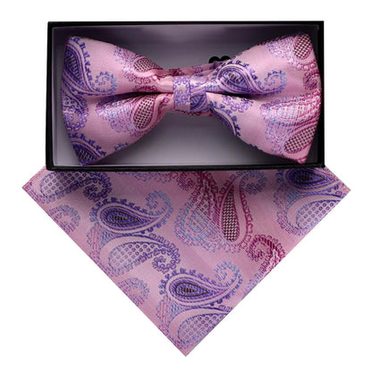 Vittorio Farina Men's Paisley Design Satin Bow Tie & Pocket Square in Gift Box - BH - D_23087 - Classy Cufflinks