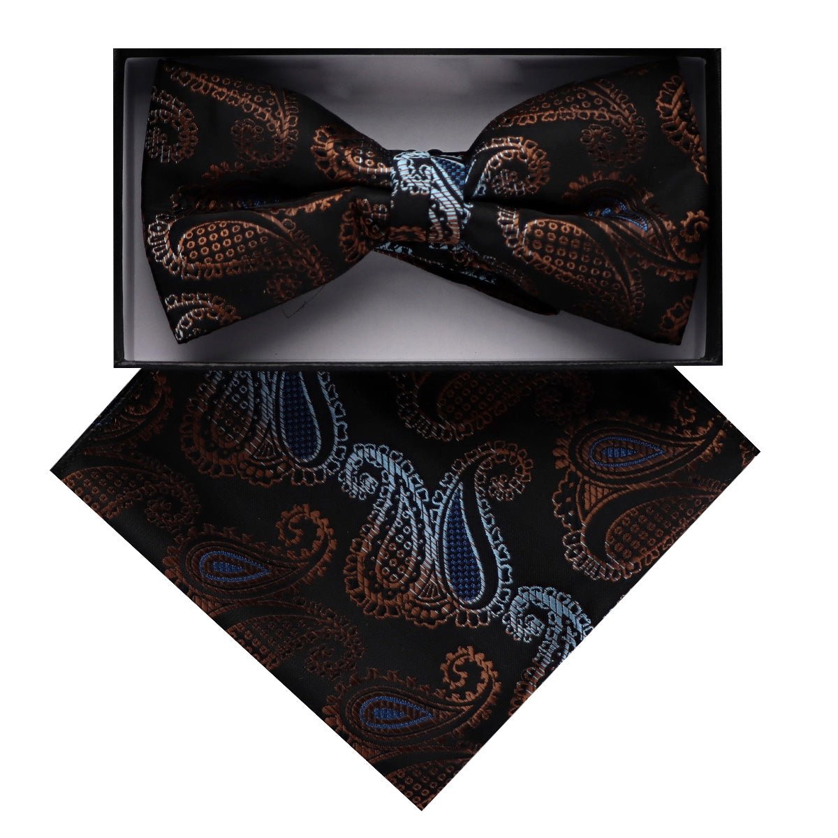 Vittorio Farina Men's Paisley Design Satin Bow Tie & Pocket Square in Gift Box - BH - D_23088 - Classy Cufflinks