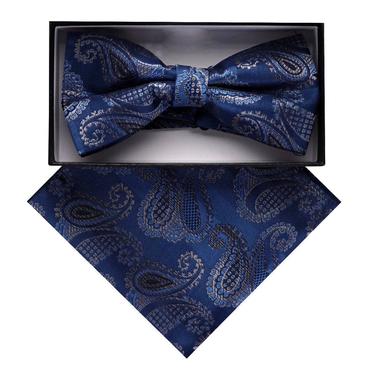 Vittorio Farina Men's Paisley Design Satin Bow Tie & Pocket Square in Gift Box - BH - D_23089 - Classy Cufflinks