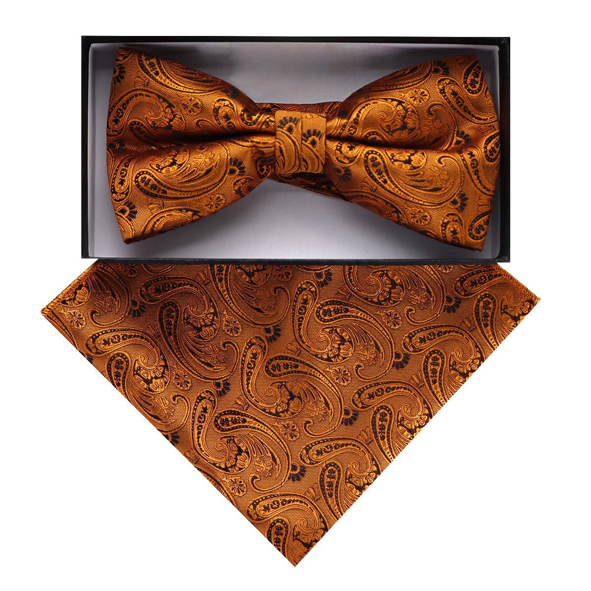 Vittorio Farina Men's Paisley Design Satin Bow Tie & Pocket Square in Gift Box - BH - D_23090 - Classy Cufflinks