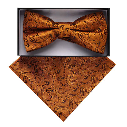 Vittorio Farina Men's Paisley Design Satin Bow Tie & Pocket Square in Gift Box - BH - D_23090 - Classy Cufflinks