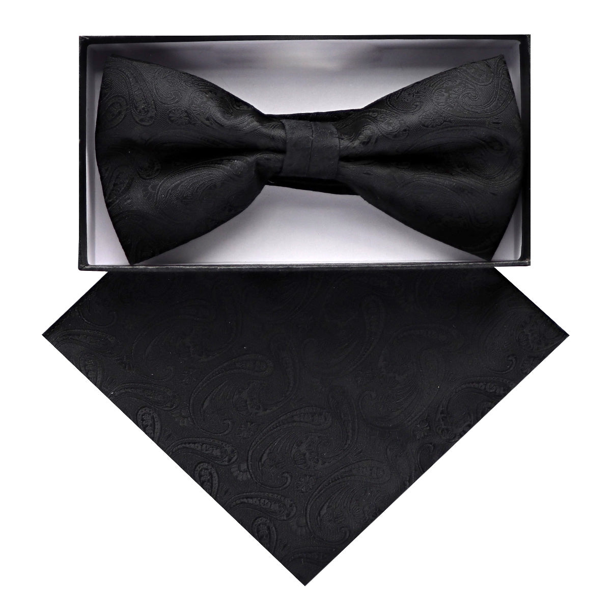 Vittorio Farina Men's Paisley Design Satin Bow Tie & Pocket Square in Gift Box - BH - D_23091 - Classy Cufflinks