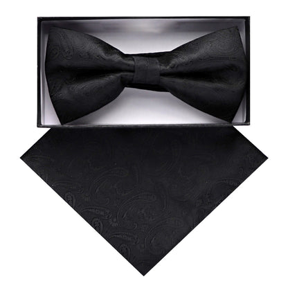 Vittorio Farina Men's Paisley Design Satin Bow Tie & Pocket Square in Gift Box - BH - D_23091 - Classy Cufflinks