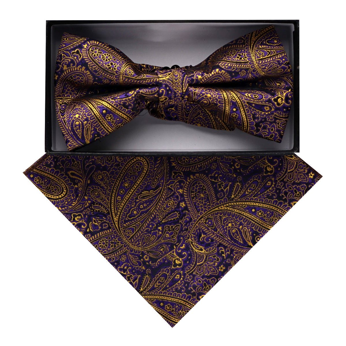 Vittorio Farina Men's Paisley Design Satin Bow Tie & Pocket Square in Gift Box - BH - D_23092 - Classy Cufflinks