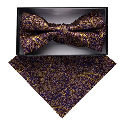 Vittorio Farina Men's Paisley Design Satin Bow Tie & Pocket Square in Gift Box - BH - D_23092 - Classy Cufflinks