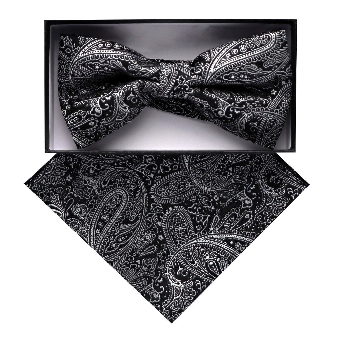 Vittorio Farina Men's Paisley Design Satin Bow Tie & Pocket Square in Gift Box - BH - D_23093 - Classy Cufflinks