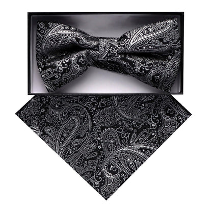 Vittorio Farina Men's Paisley Design Satin Bow Tie & Pocket Square in Gift Box - BH - D_23093 - Classy Cufflinks