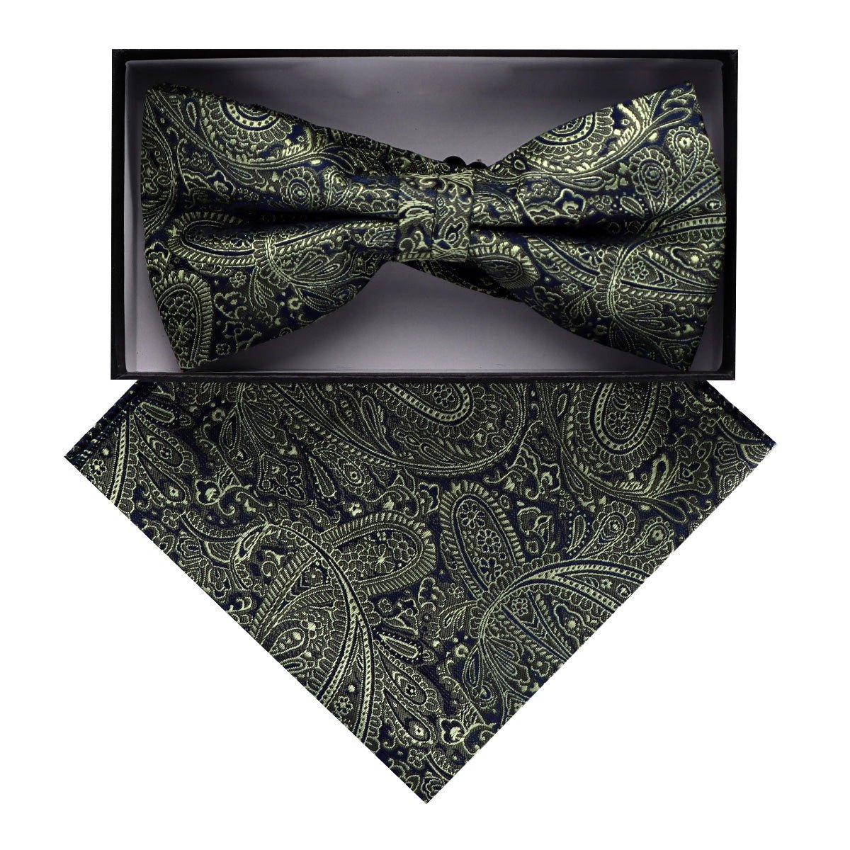 Vittorio Farina Men's Paisley Design Satin Bow Tie & Pocket Square in Gift Box - BH - D_23094 - Classy Cufflinks