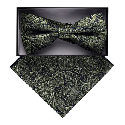 Vittorio Farina Men's Paisley Design Satin Bow Tie & Pocket Square in Gift Box - BH - D_23094 - Classy Cufflinks